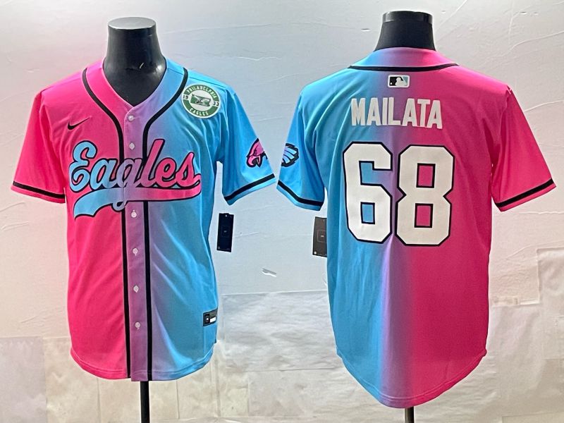 Men 2025 Philadelphia Eagles #68 Mailata Blue pink Nike Limited NFL Jersey style 08
